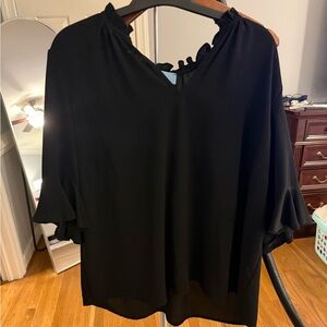 CeCe Black Ruffle Sleeve Blouse